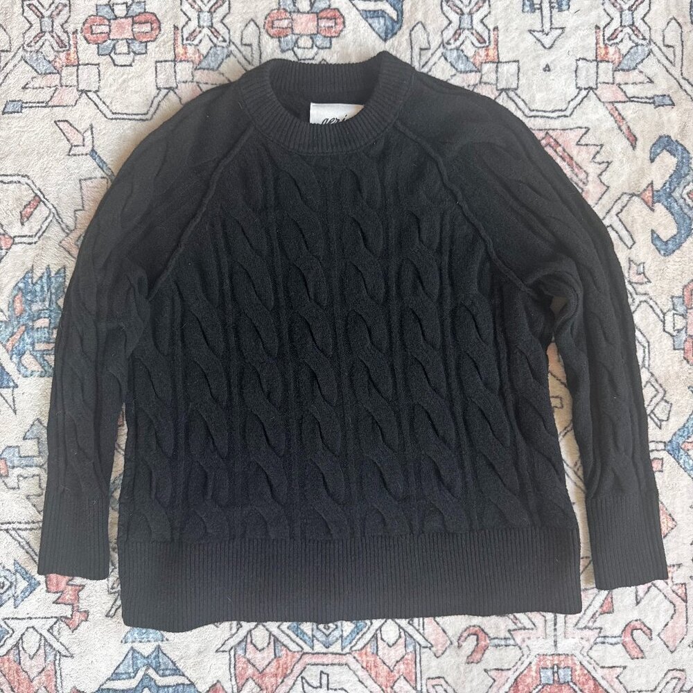 Aerie Women's Black Cable Knit Oversized Crewneck Sweater - size XXS